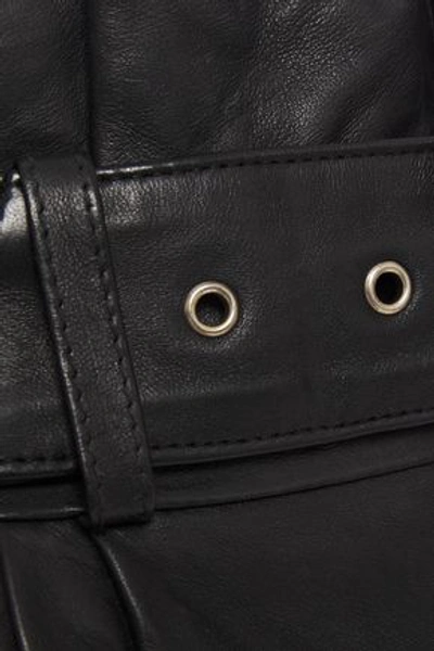 Walter Baker Velda Belted Gathered Leather Shorts In Black