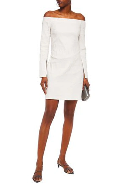 Anna Quan Emily Off-the-shoulder Stretch-jacquard Mini Dress In Off-white