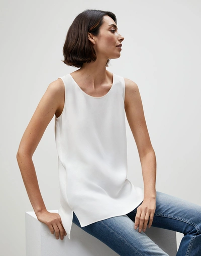 Lafayette 148 Ruthie Sleeveless High-low Hem Silk Blouse In White