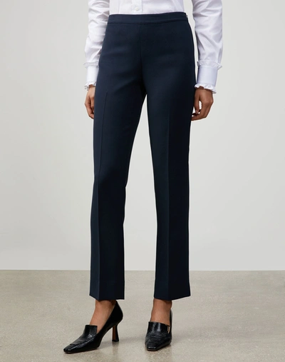 Lafayette 148 Plus-size Finesse Crepe Front Zip Ankle Length Pant In Blue
