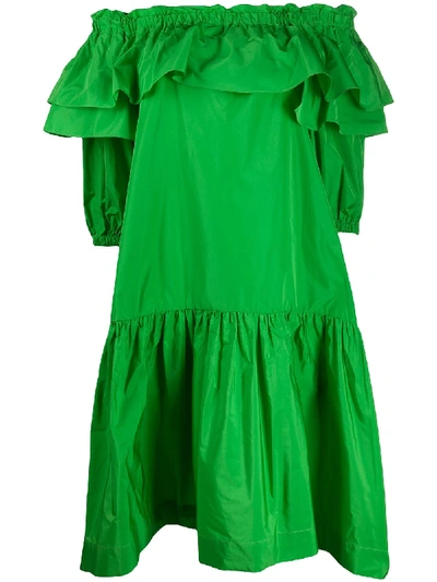 P.a.r.o.s.h Off-the-shoulder Ruffled Maxi Dress In Green