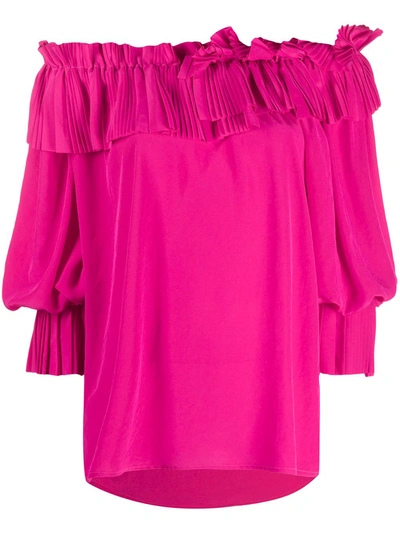 P.a.r.o.s.h Pleated-edge Off-the-shoulder Blouse In Pink