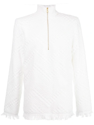 Marine Serre Frayed Terry Jacquard Sweater In White