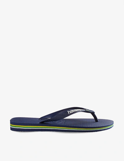 Havaianas Logo-embellished Rubber Flip-flops In Brasil Logo Navy Blu