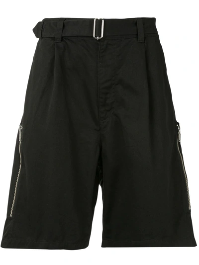 Undercover Cotton Canvas Shorts W/ Belt & Zips In Black