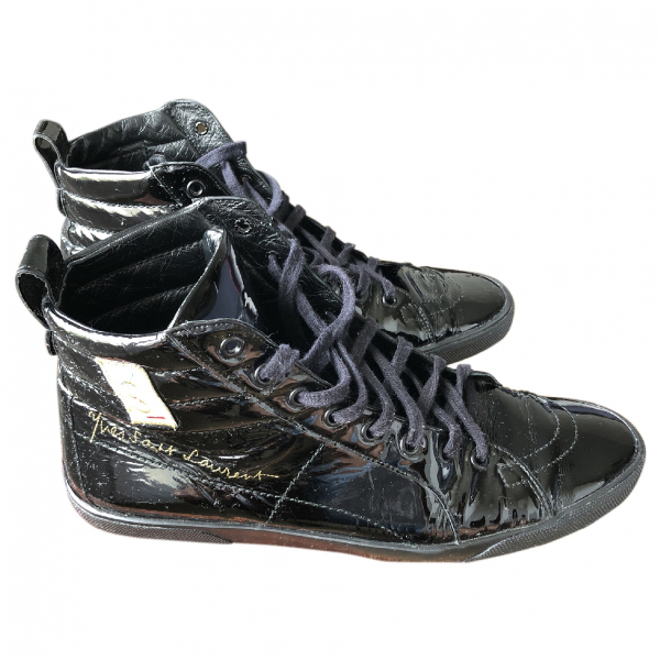 black patent leather trainers