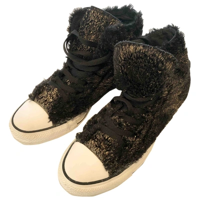 Pre-owned Converse Faux Fur Trainers In Black