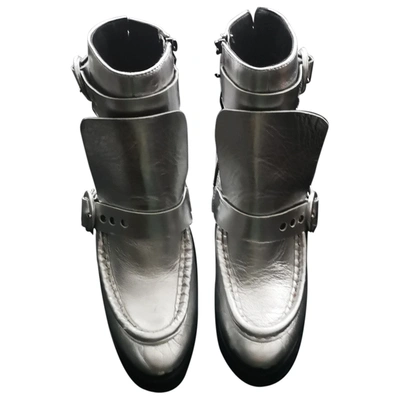 Pre-owned Buffalo Leather Biker Boots In Silver