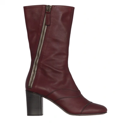 Pre-owned Chloé Leather Boots In Burgundy