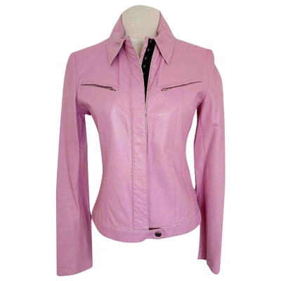 Pre-owned Costume National Leather Jacket In Pink