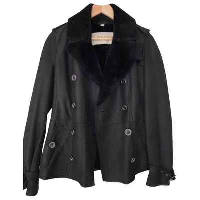 Pre-owned Burberry Black Shearling Leather Jacket