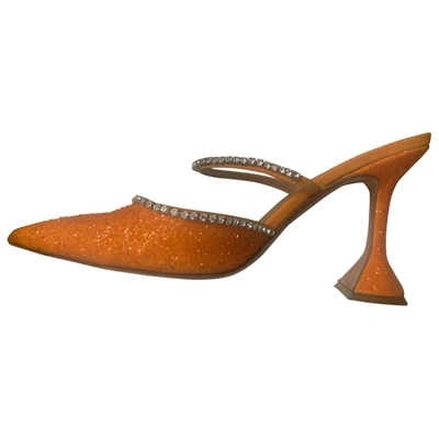 Pre-owned Amina Muaddi Glitter Heels In Orange