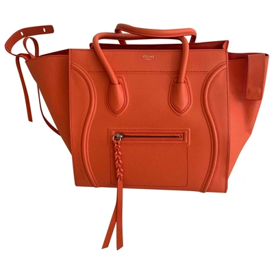 Pre-owned Celine Luggage Phantom Leather Handbag In Orange