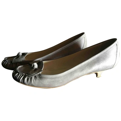 Pre-owned Prada Leather Ballet Flats In Grey