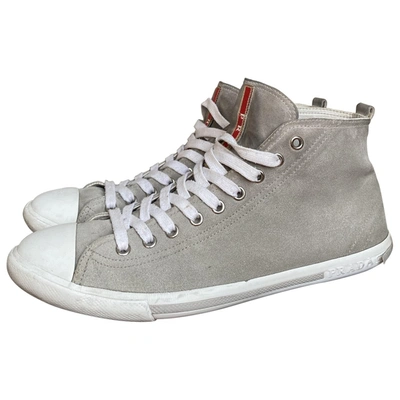 Pre-owned Prada Leather High Trainers In Grey