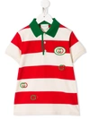 Gucci Kids' Interlocking G Striped Polo Shirt In Red
