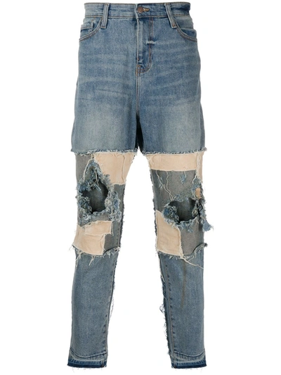 Val Kristopher Patchwork Distressed Jeans In Blue