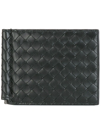 Bottega Veneta Basic Woven Wallet With Money Clip In Black