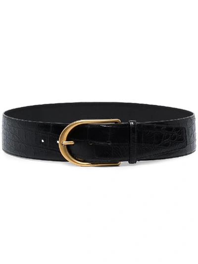 Saint Laurent Black Mock Croc Leather Belt