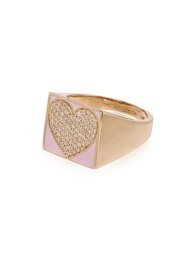 Alison Lou 14k Yellow Gold Diamond Heart Signet Ring