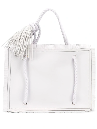 Valentino Garavani Vlogo Rope Leather Tote Bag In Optic White