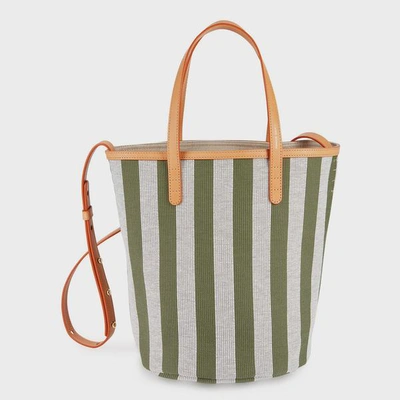 Mansur Gavriel Canvas Mini Circle Bucket Bag In Olive/white/stripe