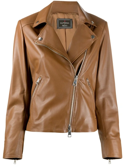 Suprema X Eraldo Short Biker Jacket In Brown