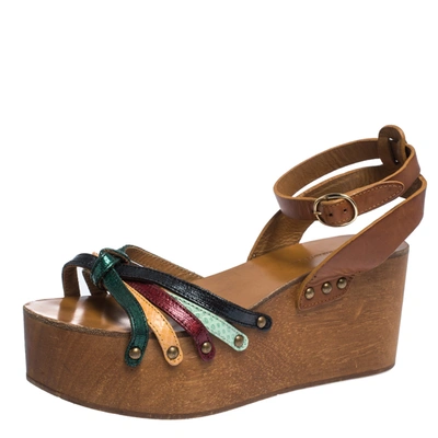 Pre-owned Isabel Marant Multicolor Leather Zia Wooden Wedge Ankle Strap Sandals Size 37