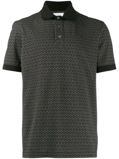 Ferragamo Men's Gancini-print Pique Polo Shirt In Black