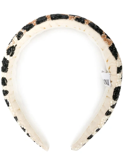 Ganni Leopard Print Beaded Headband In Beige