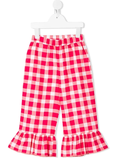 Touriste Kids' Check Print Trousers In Pink