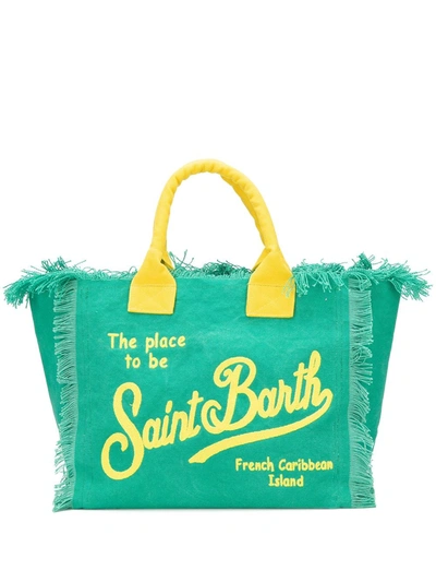 Mc2 Saint Barth Saint Barth Yellow Embroidery Green Canvas Bag