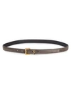 Saint Laurent Logo Skinny Suede Belt In Sea Pebble