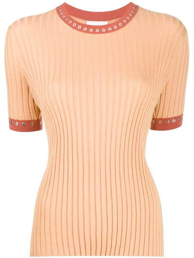 Chloé Eyelet-embellished Rib-knit Top In Orange