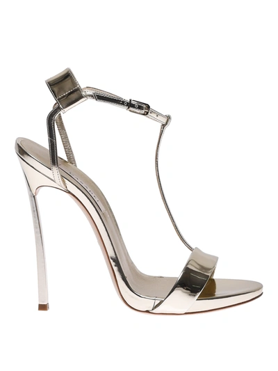 Casadei Blade Smooth Mirror Leather Sandals In White Gold