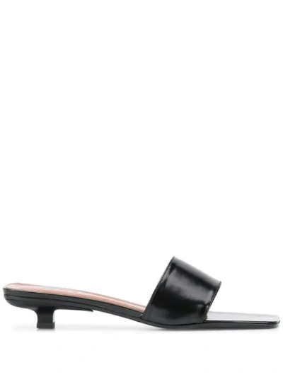 By Far Square Toe Low Heel Sandals In Black