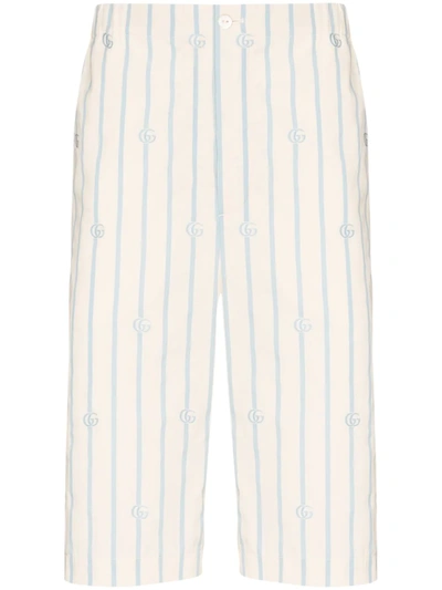 Gucci Double G Striped Cotton Shorts In White