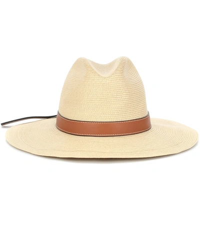 Loewe Leather-trimmed Papier Panama Hat In Beige