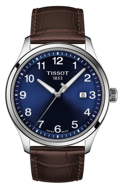 Tissot Gent Xl Classic Leather Strap Watch, 42mm In Blue/brown