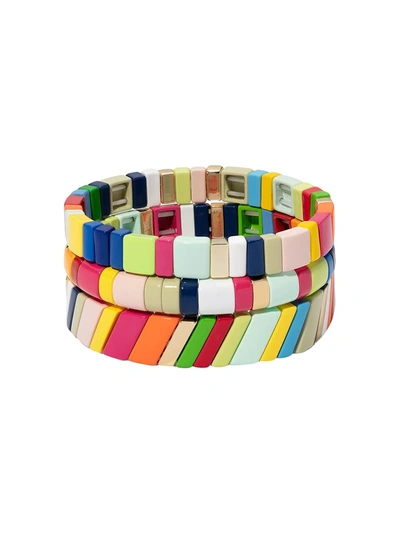 Roxanne Assoulin Fruit Stripe Set Of Three Enamel And Gold-plated Bracelets In Red
