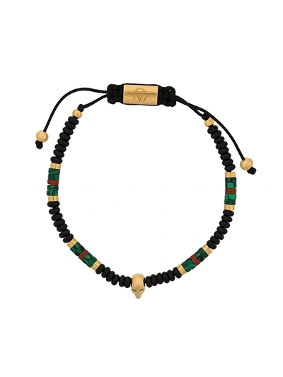 Northskull Black Onyx Gold Atticus Skull Macramé Bracelet With Malachite & Red Jasper