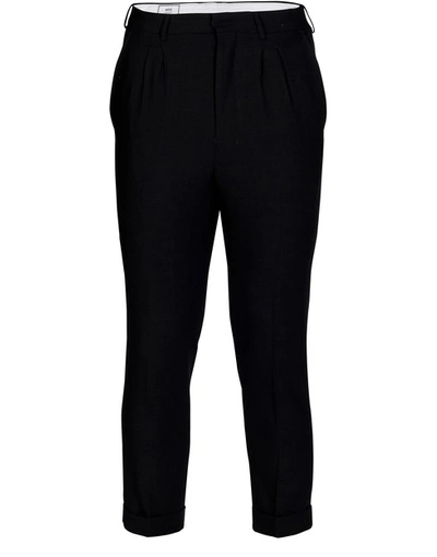 Ami Alexandre Mattiussi Tapered Wool Cigarette Trousers In Black