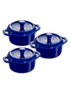 Staub 3 Piece Ceramic Mini Cocotte Set In Dark Blue