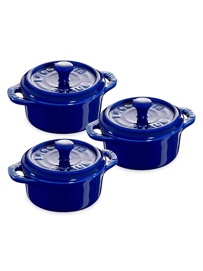 Staub 3 Piece Ceramic Mini Cocotte Set In Dark Blue