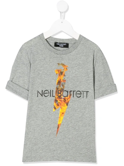 Neil Barrett Teen Fire Thunderbolt T-shirt In Grey