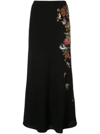 Cinq À Sept Marta Embroidered Crepe Midi Skirt In Black