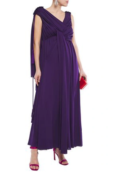 Lanvin Ruched Draped Silk-crepe Gown In Dark Purple