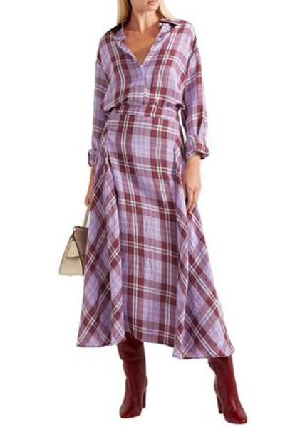 Victoria Beckham Oversized Crinkled Checked Taffeta Shirt In Lilac