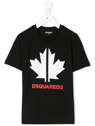 Dsquared2 Kids' Sport Maple Leaf T-shirt In Black