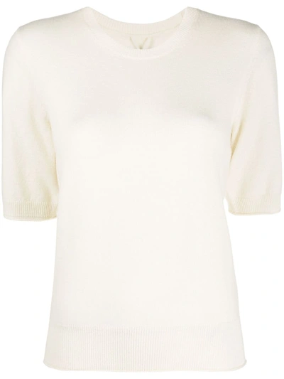 Max & Moi Knitted Short Sleeve Top In White